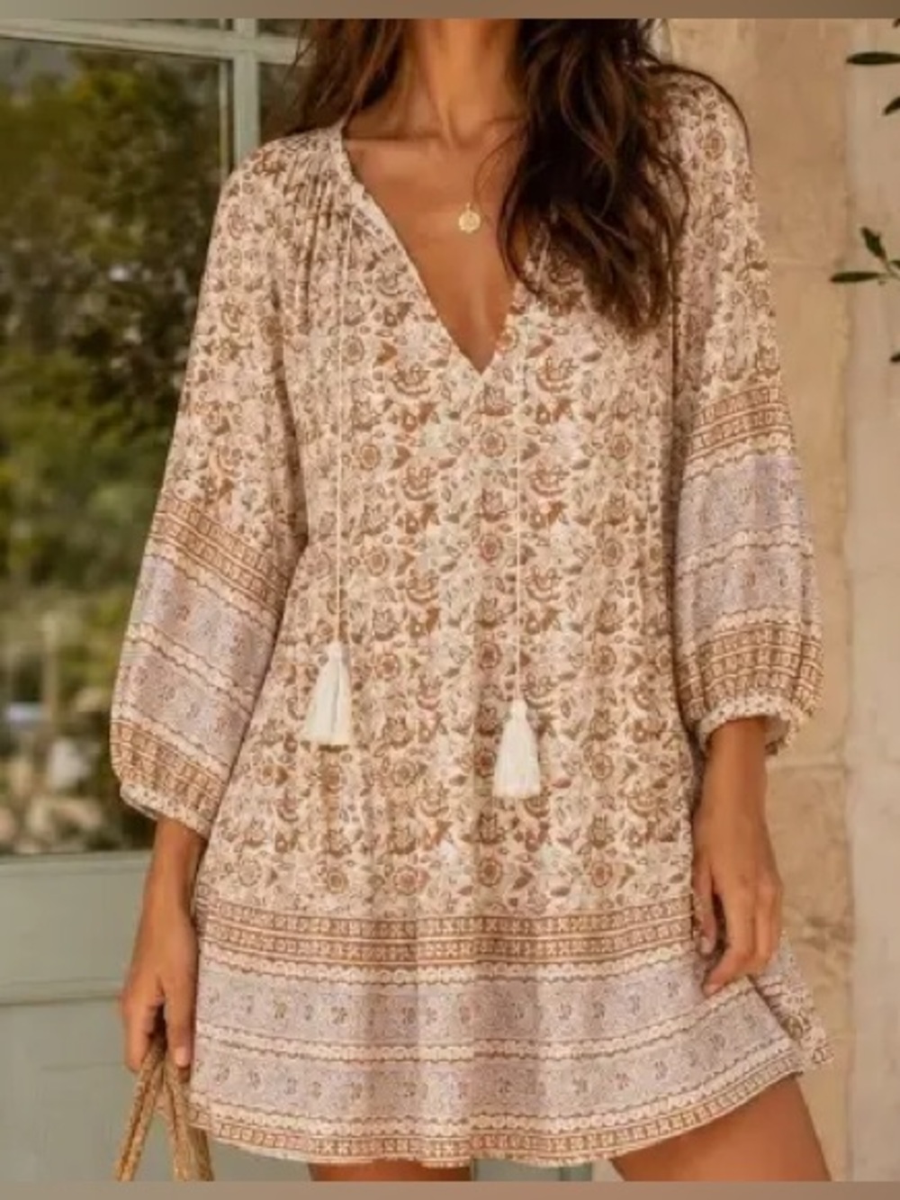 CLEOBELLA Anthropologie Mini Dress Tassels XS organic cotton coquette girl